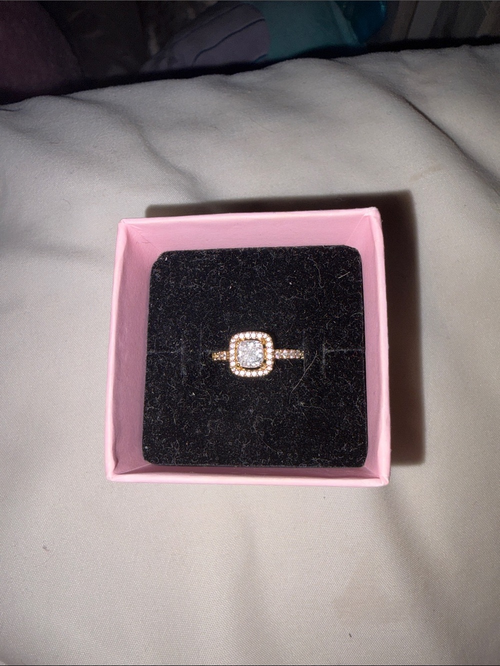 Pandora Gold Tone Square Halo Crystal Ring with Clear Stones